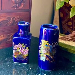 Mini Cobalt Blue Hand-painted Japanese Vases